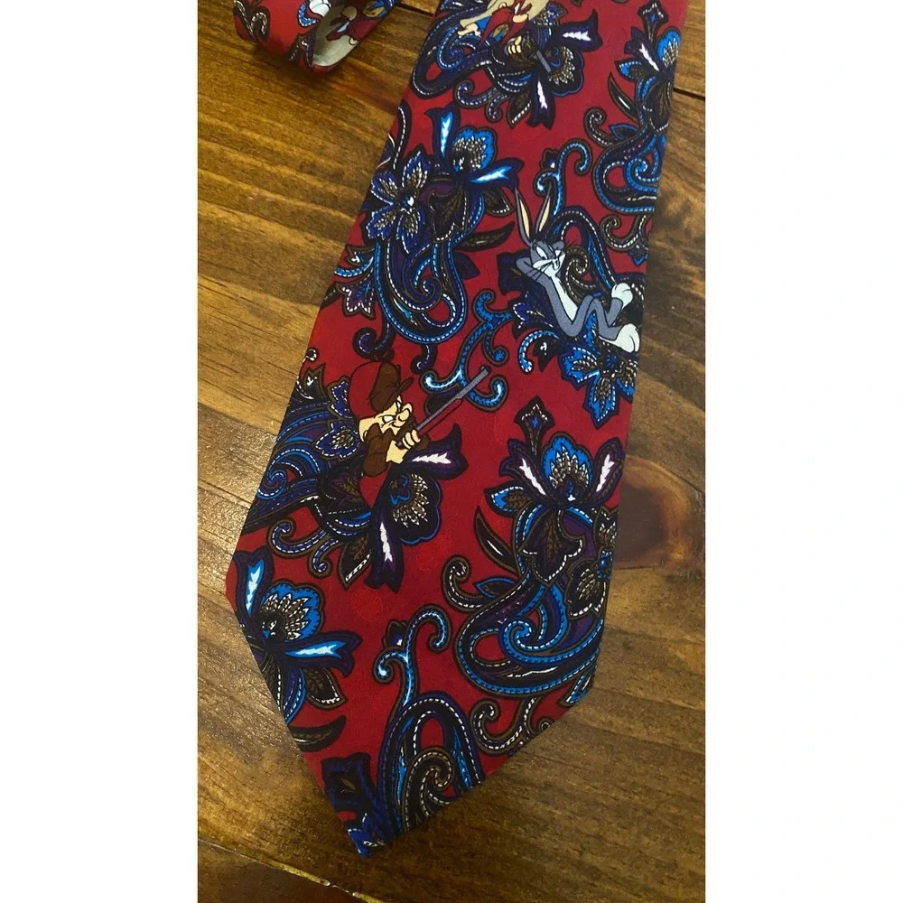 Looney Tunes Mania Necktie Mens OS Red Good Vintage 1994 Paisley Character Print